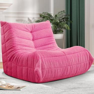 Imagem de Cansunna Bean Bag Cadeira Big Sofa Beanbag Cadeira para Adultos Cadeira Fireside Puff com Espuma de Memória Preenchida para Casa, Apartamento ou Local de Jogos (DarkPink Teddy)