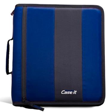 Imagem de Case-it Fichário clássico com zíper | Anéis de vedação de 5 cm, capacidade para 350 folhas, vários bolsos de armazenamento e alça de ombro | Organizador de escola e escritório | D-251 Azul meia-noite