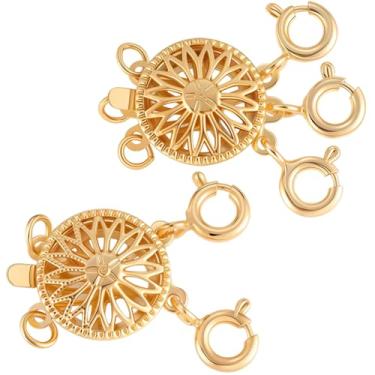 Imagem de Beebeecraft 2 peças, 2 estilos, fechos e fecho de colar em camadas banhado a ouro 18 K, separador de vários fios para vários colares empilháveis, fecho de caixa, joias, faça você mesmo