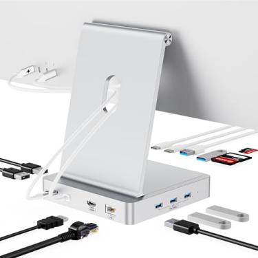 Imagem de Estação de ancoragem USB C de 13 portas para iMac de 24 polegadas 2021/2023, 5 portas USB-A e 2 portas USB-C 3.0 com 5 Gbps, HDMI 4K a 60 Hz, Ethernet de 1 Gbps, DC 5V, compartimento para cartão
