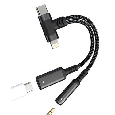 Imagem de Adaptador USB C Lightning para conector de fone de ouvido de 3,5 mm (2 em 1) divisor de cabo carregador tipo C para iPhone16 15 14 Pro max AUX Audio Dongle compatível com conector de carregamento de