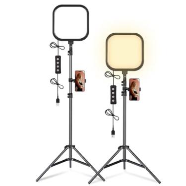 Imagem de Pacote com 2 kit de luzes de vídeo LED, luz de estúdio de 20 W, temperatura de cor 2500-8500K com suporte de tripé e suporte de telefone, fluxo regulável de 78 polegadas para gravação de vídeo