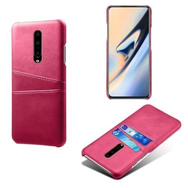 Imagem de Capas Compatível com Oneplus 7 PRO,Caso de couro PU-Tampa de telefone a prova de choque com 2 slots de cartão,Proteção anti-impressão digital e anti-gota-Rose Red