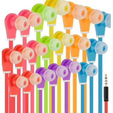 Imagem de Pacote com 20 fones de ouvido para laptop, fones de ouvido infantis para sala de aula, aprendizado à distância, fones de ouvido com fio, conector PL 3,5, sem microfone, barato, estudante, para