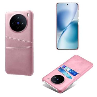Imagem de Capas Compatível com vivo X200S,tampa protetora de couro falso,design de saco de cartão com 2 fendas de cartão atrás,proteção anti-impressão digital e anti-gota-Pink