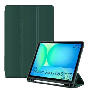 Imagem de Capa Tablet flip para Samsung Galaxy Tab S10 FE 5G SM-X526 BZADZTO Smart pen 10.9 polegadas resistente aveludada compatimento para caneta Case capinha Anti Impacto Suporte Pencil - Alamo (Verde)