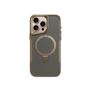 Imagem de HPQWN Capa magnética com suporte de fibra de carbono para iPhone 16 Pro, capa à prova de choque com carregamento sem fio (para iPhone 16 Pro/XMY ZJ Desert)