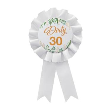 Imagem de WOWOPA Dirty 30 pinos, distintivo de folha de flandres feliz 30 anos, aniversário de 30 anos, botão rosê branco, decoração de presente de festa - 1 peça