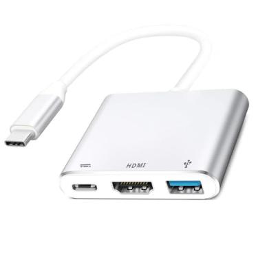 Imagem de QCEs Adaptador USB C para HDMI, adaptador multiportas AV digital USB-C, conversor tipo C, saída de vídeo HDMI 4K com USB 3.0 e hub de carregamento USB C PD compatível com Samsung S20, adaptador Apple MacBook Mac HDMI