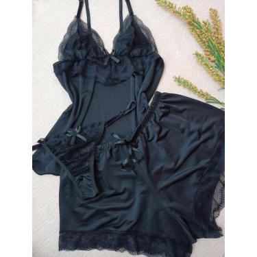 Imagem de Pijama liganete com renda 3 peças - EstherDassa, Preto, GG