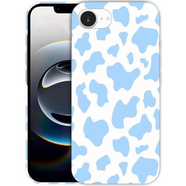 Imagem de SM CASES Capa para iPhone 16e - Capa de plástico rígido com estampa animal de pele de vaca azul com design impresso em 3D compatível com iPhone 16e