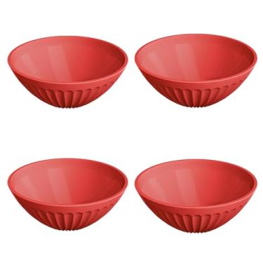 Imagem de Conjunto Bowl Multiuso de Plástico, Design Moderno, Livre de BPA, Utensílio Cozinha, Kit Tigelas, Pote Resistente, P/Salada Frutas Refeição (Kit C/ 4 - Vermelho)