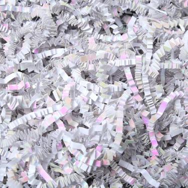 Imagem de Previvo Enchimento de papel enrugado de 227 g - Suprimentos de embrulho para cestas de Natal, casamento, aniversário, enchimento decorativo de caixa triturada (branco diamante)