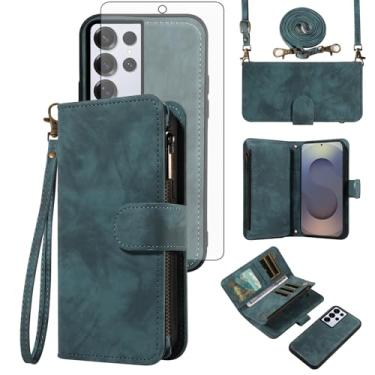 Imagem de Asuwish Capa de celular para Samsung Galaxy S25 Ultra 5G com zíper carteira celular com protetor de tela de vidro temperado alça transversal flip suporte para cartão de crédito S25Ultra 25S S 25