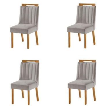 Imagem de Kit 4 Cadeiras Lottus Cinamomo/Linho Cinza - Lj Móveis, Marrom, Modern