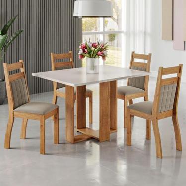 Imagem de Mesa de Jantar 4 Lugares Blend Mel/Blonde/Perola - Viero Móveis, Bege,