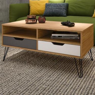 Imagem de Mesa de Centro Estocolmo 2 Gavetas Carvalho/Grafite/Branco - Artely - 