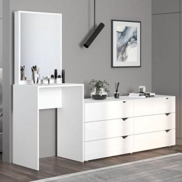 Imagem de Cômoda Porto 6 Gavetas com Espelho Branco - Politorno, Branco
