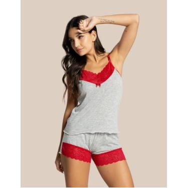 Imagem de Baby Doll Priscila Short Dool Pijama Rendado De Malha Confortável Dia 
