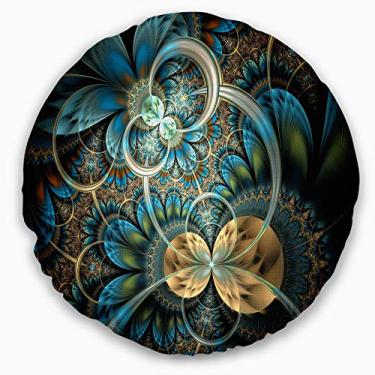 Imagem de Designart simétrico azul dourado fractal flor abstrata sala de estar, sofá, enchimento de almofada + capa de almofada impressa em ambos os lados 50,8 cm