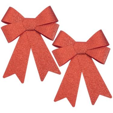 Imagem de SOFPLATE 2 peças de enfeite de árvore de Natal de 30,5 x 24,9 cm, laços de Natal vermelhos com glitter, grande, clássico, brilhante, veleto, coquete, árvore de Natal, enfeites de laço para decoração
