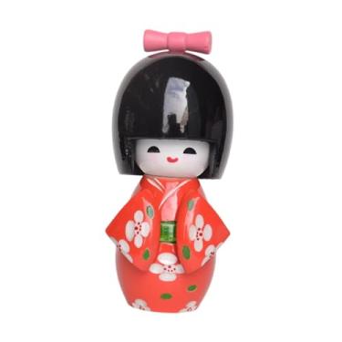 Imagem de MotiveTech Estátua em Miniatura de Gueixa Japonesa Tradicional em Quimono, Estatueta Kabuki Asiática de Madeira Colecionável para Escritório, Armário E Loja, Vermelho, Tamanho real