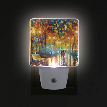 Imagem de LORVIES Aquarelas Árvores Plug in LED Night Light Auto Sensor Crepúsculo ao Amanhecer Noite Decorativa para Quarto, Banheiro, Cozinha, Corredor, Escadas, Quarto do Bebê Economia de Energia, Plugue EUA, 2PC