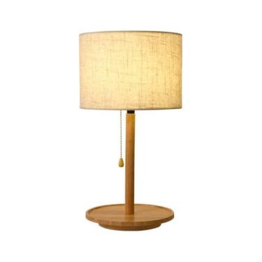 Imagem de Abajur de cabeceira Abajur de mesa madeira maciça, decorativo, tecido, corda, pequeno, abajur, centro, sala estar, estudo, enfeites, luz