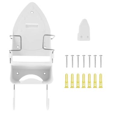 Imagem de Gancho de tábua de ferro, organizador de tábua de passar a ferro, suporte de tábua de ferro, fácil de instalar, suporte de ferro elétrico resistente ao calor para banheiro doméstico (branco)