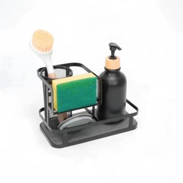 Imagem de Lnncdsc Suporte de esponja para pia de cozinha com pedra de diatomita e suporte de escova de prato alto, organizador de organizador de pia de cozinha grande de 2 camadas para acessórios de pia de