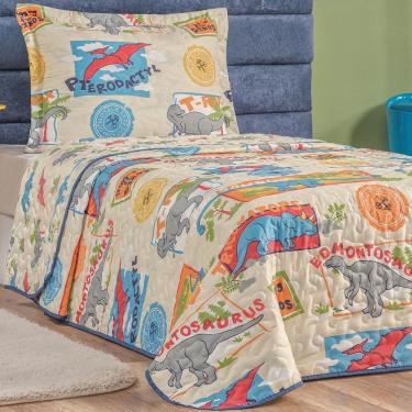 Imagem de Kit Colcha Solteiro Infantil Fantasy Dupla Face Microfibra 2 Peças - Dinossauro