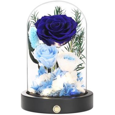 Imagem de Rosas eternas, flores preservadas em cúpula de vidro, rosas de longa duração, flores azuis para entrega, dia dos namorados, dia das mães, aniversário, presentes para avó, mulheres, mãe, namorada