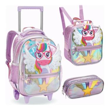 Imagem de Kit Mochila Rodinha Infantil Feminino Grande Menino Com Alça - Denlex