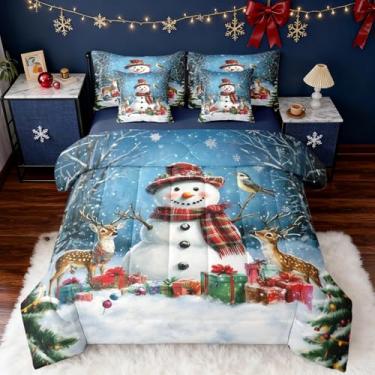 Imagem de Feelyou Conjunto de edredom solteiro com boneco de neve para crianças, meninos, meninas, decoração de Natal, 7 peças, floco de neve em um saco, microfibra leve e macia