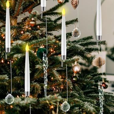 Imagem de Tujoe 36 peças de velas de árvore de Natal com controle remoto, velas cônicas de Natal operadas por pilhas, LED cintilantes sem chama, com bola de cristal e ganchos de gelo de cristal para Natal
