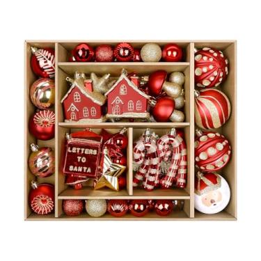 Imagem de SHareconn Conjunto de enfeites de bolas de Natal de 80 quilates, decoração de Natal colorida de plástico inquebrável, enfeites de árvore de Natal para decorações de árvore de Natal com cordas para