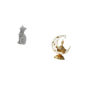 Imagem de Fenteer Estátua de Gato em Resina, Estatueta Decorativa de Animal, Escultura para Entrada, Estante, Sala de Estar, Quarto, Queimador de Incenso árabe, Castiça