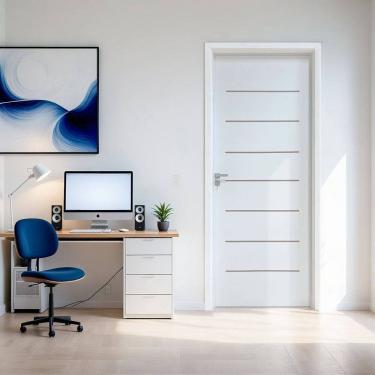 Imagem de Kit Porta de Madeira 215x66cm Batente 7,5cm com Guarnição Uniportas Cristal Primer