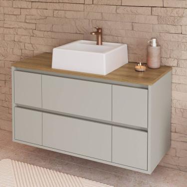 Imagem de Balcão Gabinete de Banheiro Suspenso 88,4cm 2 Portas e 4 Gavetas com Cuba Berlim Arenas/Branco