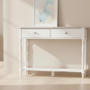 Imagem de Aparador 2 Gavetas Tampo em Madeira Maciça Pés Torneados Louise Branco/Pátina