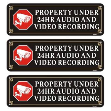 Imagem de Smeryl Sinais de gravação de áudio e vídeo Property Under 24 horas, placas de gravação de áudio e vídeo de 23 x 7,6 cm, suporte autoadesivo, acrílico espesso, fácil de instalar, pacote com 3