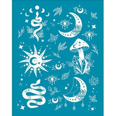 Imagem de Estêncil de serigrafia de padrão misto 10 x 12,7 cm de argila serpente estrela lua folha estêncil de tela de transferência de malha estêncil de malha reutilizável para fabricação de joias de argila de