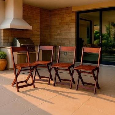 Imagem de Kit 4 Banquetas Altas Dobráveis Madeira Ismalu Bar Balcão, Imbuia