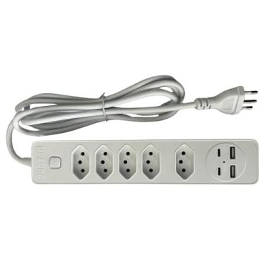 Imagem de Filtro de Linha 5 Entradas 2 Portas USB 2 Portas Tipo C Régua de Energia 5 Tomadas com Entrada USB e Tipo C Extensão Multifuncional Bivolt de Design Premium