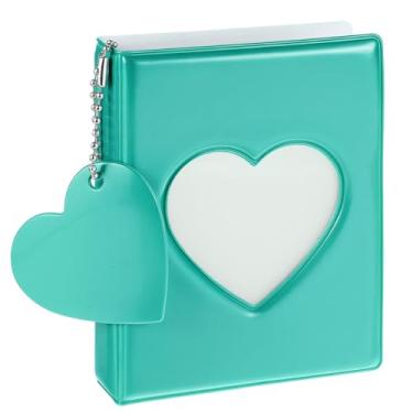 Imagem de Mini fichário de cartão de foto, fichário vazado de coração de 7,6 cm com 32 bolsos, verde menta, mini álbum de fotos, fichário espelhado com pingente