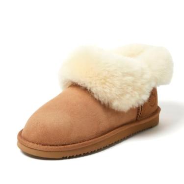 Imagem de Dearfoams Bota feminina dobrável Fireside genuína resistente à água para uso interno/externo, Castanho, 37