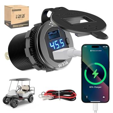 Imagem de 10L0L Carrinho de golfe DC 9V-48V Quick Charge 3.0 Carregador USB duplo, portas USB 2 em 1 e medidor de tensão LED universal para carro de clube, EZGO e Yamaha, tomada de carga segura de liga de alumínio