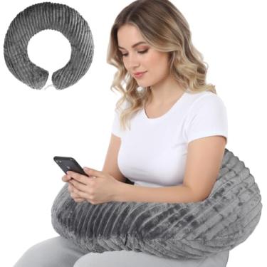 Imagem de Blulu Travesseiro de jogos para suporte de colo de flanela macia para trabalho, crochê e leitura para descanso de braço grande e almofada de apoio de cotovelo sentado na cama ou sofá, reduz a dor no