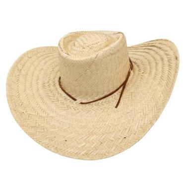 Imagem de Chapéu de Palha Aba larga Com Fita de Couro Praia Sítio Roça Pescaria 