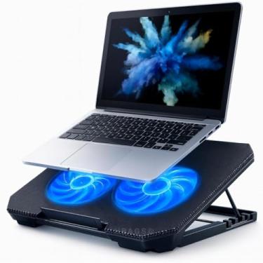 Imagem de Suporte Notebook Cooler Ergonômico Ventilador duplo LED Azul Ajustável 17"